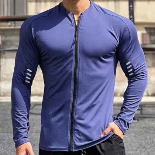 Men's Athletic Shirt Gym Shirt Fitness Shirt Padded Compression Shirt Full Zip Long Sleeve Jersey Casual Athleisure Fall Breathable Quick Dry Soft Gym Workout Running Walking Sportswear Activewear