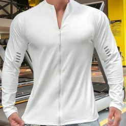 Men's Athletic Shirt Gym Shirt Fitness Shirt Padded Compression Shirt Full Zip Long Sleeve Jersey Casual Athleisure Fall Breathable Quick Dry Soft Gym Workout Running Walking Sportswear Activewear
