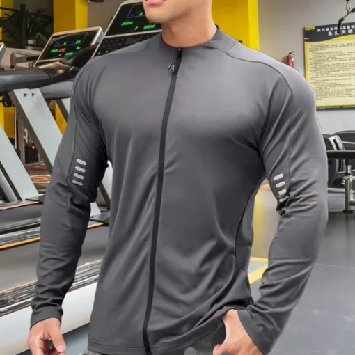 Men's Athletic Shirt Gym Shirt Fitness Shirt Padded Compression Shirt Full Zip Long Sleeve Jersey Casual Athleisure Fall Breathable Quick Dry Soft Gym Workout Running Walking Sportswear Activewear