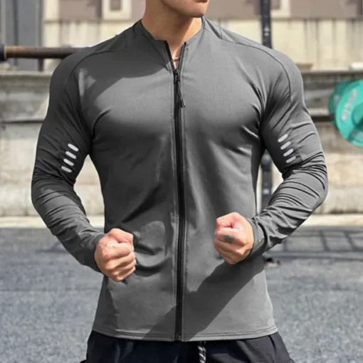 Men's Athletic Shirt Gym Shirt Fitness Shirt Padded Compression Shirt Full Zip Long Sleeve Jersey Casual Athleisure Fall Breathable Quick Dry Soft Gym Workout Running Walking Sportswear Activewear