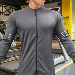Men's Athletic Shirt Gym Shirt Fitness Shirt Padded Compression Shirt Full Zip Long Sleeve Jersey Casual Athleisure Fall Breathable Quick Dry Soft Gym Workout Running Walking Sportswear Activewear