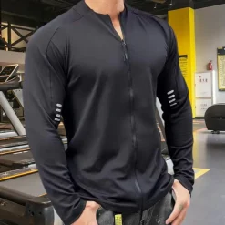 Men's Athletic Shirt Gym Shirt Fitness Shirt Padded Compression Shirt Full Zip Long Sleeve Jersey Casual Athleisure Fall Breathable Quick Dry Soft Gym Workout Running Walking Sportswear Activewear