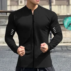 Men's Athletic Shirt Gym Shirt Fitness Shirt Padded Compression Shirt Full Zip Long Sleeve Jersey Casual Athleisure Fall Breathable Quick Dry Soft Gym Workout Running Walking Sportswear Activewear