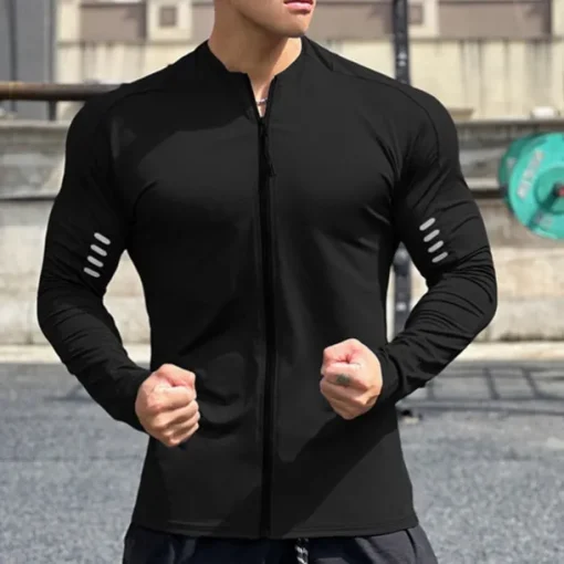 Men's Athletic Shirt Gym Shirt Fitness Shirt Padded Compression Shirt Full Zip Long Sleeve Jersey Casual Athleisure Fall Breathable Quick Dry Soft Gym Workout Running Walking Sportswear Activewear