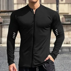 Men's Athletic Shirt Gym Shirt Fitness Shirt Padded Compression Shirt Full Zip Long Sleeve Jersey Casual Athleisure Fall Breathable Quick Dry Soft Gym Workout Running Walking Sportswear Activewear