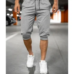 Men's Athletic Shorts Capri Pants Sweat Shorts Summer Shorts Pocket Drawstring Elastic Waist Plain Comfort Breathable Calf-Length Outdoor Sports Classic Casual Black Light Grey