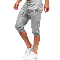 Men's Athletic Shorts Capri Pants Sweat Shorts Summer Shorts Pocket Drawstring Elastic Waist Plain Comfort Breathable Calf-Length Outdoor Sports Classic Casual Black Light Grey