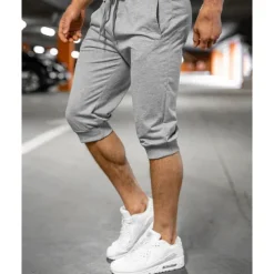 Men's Athletic Shorts Capri Pants Sweat Shorts Summer Shorts Pocket Drawstring Elastic Waist Plain Comfort Breathable Calf-Length Outdoor Sports Classic Casual Black Light Grey