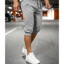 Men's Athletic Shorts Capri Pants Sweat Shorts Summer Shorts Pocket Drawstring Elastic Waist Plain Comfort Breathable Calf-Length Outdoor Sports Classic Casual Black Light Grey