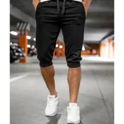 Men's Athletic Shorts Capri Pants Sweat Shorts Summer Shorts Pocket Drawstring Elastic Waist Plain Comfort Breathable Calf-Length Outdoor Sports Classic Casual Black Light Grey