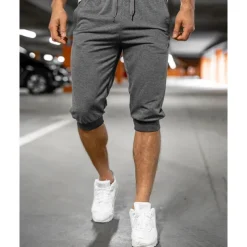 Men's Athletic Shorts Capri Pants Sweat Shorts Summer Shorts Pocket Drawstring Elastic Waist Plain Comfort Breathable Calf-Length Outdoor Sports Classic Casual Black Light Grey