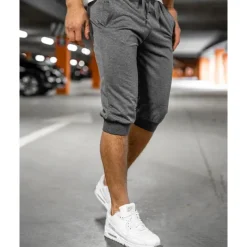Men's Athletic Shorts Capri Pants Sweat Shorts Summer Shorts Pocket Drawstring Elastic Waist Plain Comfort Breathable Calf-Length Outdoor Sports Classic Casual Black Light Grey