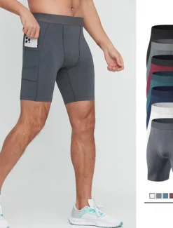 Men's Athletic Shorts Compression Shorts Running Shorts Gym Shorts Going out Weekend Breathable Quick Dry High Elasticity Elastic Waist with Phone Pocket Plain Short Gymnatics Activewear Wine Red