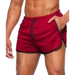 Men's Athletic Shorts Shorts Running Shorts Gym Shorts Sport Daily Quick Dry High Stretch Comfortable Pocket Drawstring Elastic Waist Plain Short Gymnatics Casual Activewear Wine Red Black