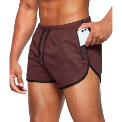 Men's Athletic Shorts Shorts Running Shorts Gym Shorts Sport Daily Quick Dry High Stretch Comfortable Pocket Drawstring Elastic Waist Plain Short Gymnatics Casual Activewear Wine Red Black