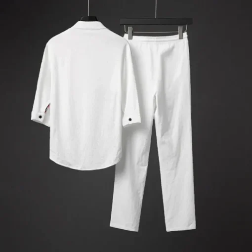 Men's Band Collar Shirt 2 Piece Shirt Set Summer Set Matching Sets Beach Wear Black White Gray Half Sleeve Solid Colored Collar Outdoor Street Drawstring Clothing Apparel Polyester Comfortable Loose