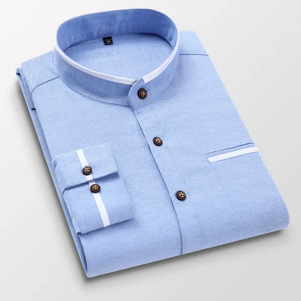 Men's Band Collar Shirt Dress Shirt Oxford Shirt Solid / Plain Color Wedding White Blue Gray Light Blue Long Sleeve Standing Collar Spring & Fall Clothing Apparel