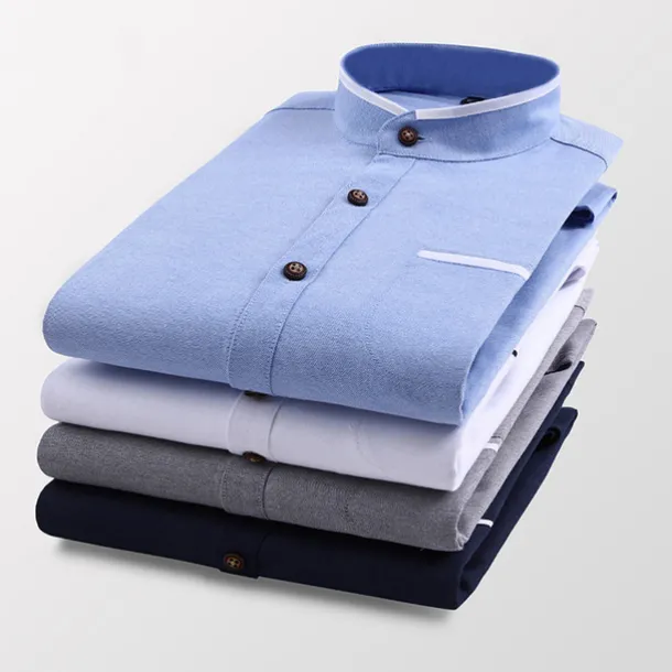 Men's Band Collar Shirt Dress Shirt Oxford Shirt Solid / Plain Color Wedding White Blue Gray Light Blue Long Sleeve Standing Collar Spring & Fall Clothing Apparel