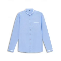 Men's Band Collar Shirt Dress Shirt Oxford Shirt Solid / Plain Color Wedding White Blue Gray Light Blue Long Sleeve Standing Collar Spring & Fall Clothing Apparel