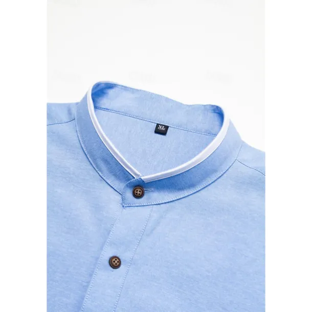 Men's Band Collar Shirt Dress Shirt Oxford Shirt Solid / Plain Color Wedding White Blue Gray Light Blue Long Sleeve Standing Collar Spring & Fall Clothing Apparel