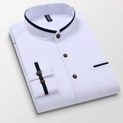 Men's Band Collar Shirt Dress Shirt Oxford Shirt Solid / Plain Color Wedding White Blue Gray Light Blue Long Sleeve Standing Collar Spring & Fall Clothing Apparel