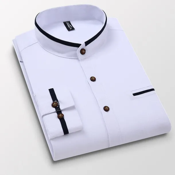 Men's Band Collar Shirt Dress Shirt Oxford Shirt Solid / Plain Color Wedding White Blue Gray Light Blue Long Sleeve Standing Collar Spring & Fall Clothing Apparel