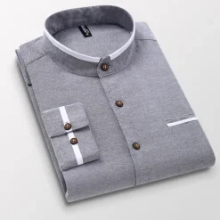 Men's Band Collar Shirt Dress Shirt Oxford Shirt Solid / Plain Color Wedding White Blue Gray Light Blue Long Sleeve Standing Collar Spring & Fall Clothing Apparel