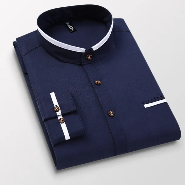 Men's Band Collar Shirt Dress Shirt Oxford Shirt Solid / Plain Color Wedding White Blue Gray Light Blue Long Sleeve Standing Collar Spring & Fall Clothing Apparel