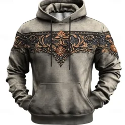 Men's Bandana Print Hoodies Sweatshirt Fashion Daily Long Sleeve Crew Neck Party Holiday Streetwear Gray Drawstring Fall Winter Designer