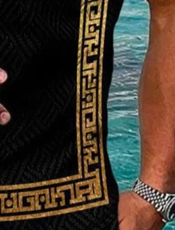 Men's Baroque Zip Polo Shirts Golf Shirt Short Sleeve Polo Shirts Collared Shirts Vintage Casual Vacation Wear Party Outfits 3D Print Quarter Zip Polo Yellow Blue Purple