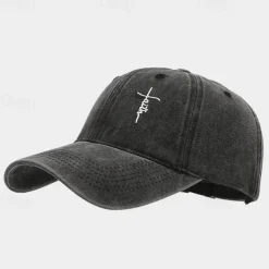 Men's Baseball Cap Sun Hat Trucker Hat Black White Cotton Embroidered Fashion Casual Daily Festival Cross Faith Sunscreen Breathable