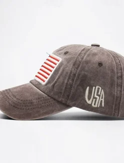 Men's Baseball Cap Sun Hat Trucker Hat Black Yellow Cotton Embroidered Fashion Casual Street Daily American US Flag Adjustable Sunscreen Breathable