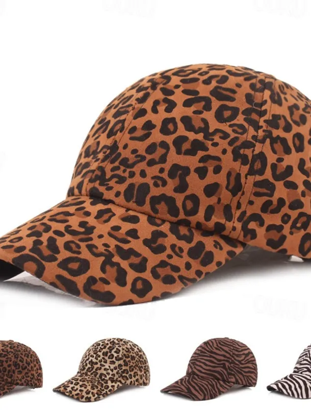 Men's Baseball Cap White Brown Cotton Print Streetwear Stylish Casual Daily Outdoor clothing Holiday Cheetah Print Zebra Print Sunscreen