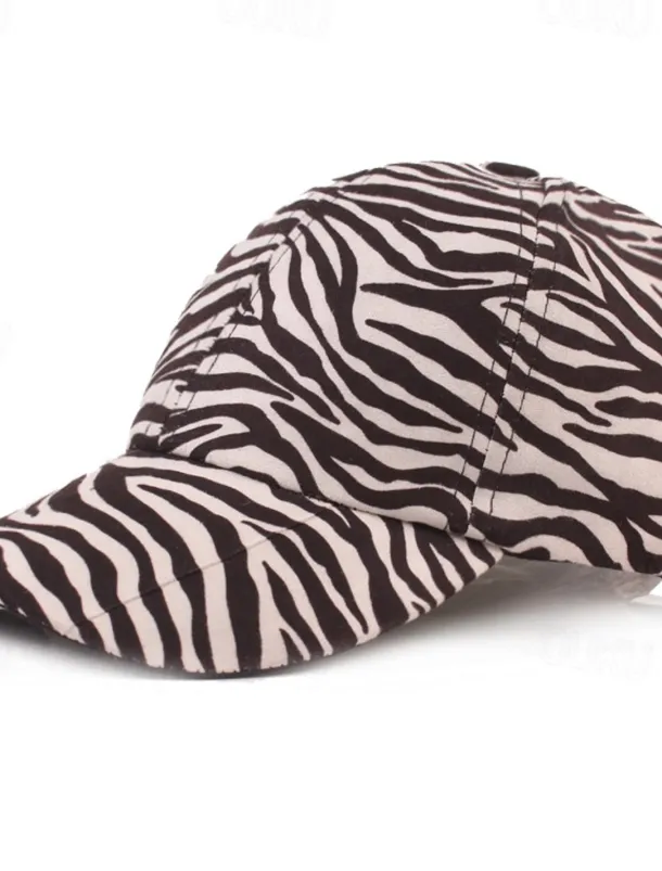 Men's Baseball Cap White Brown Cotton Print Streetwear Stylish Casual Daily Outdoor clothing Holiday Cheetah Print Zebra Print Sunscreen