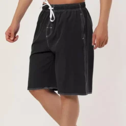 Men's Bathing Suit Board Shorts Swim Shorts Swim Trunks Bermuda shorts Pocket Drawstring with Mesh lining Solid Color Quick Dry Short Casual Holiday Beach Stylish Classic Style Black Navy Blue