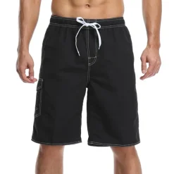 Men's Bathing Suit Board Shorts Swim Shorts Swim Trunks Bermuda shorts Pocket Drawstring with Mesh lining Solid Color Quick Dry Short Casual Holiday Beach Stylish Classic Style Black Navy Blue