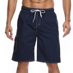 Men's Bathing Suit Board Shorts Swim Shorts Swim Trunks Bermuda shorts Pocket Drawstring with Mesh lining Solid Color Quick Dry Short Casual Holiday Beach Stylish Classic Style Black Navy Blue