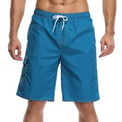 Men's Bathing Suit Board Shorts Swim Shorts Swim Trunks Bermuda shorts Pocket Drawstring with Mesh lining Solid Color Quick Dry Short Casual Holiday Beach Stylish Classic Style Black Navy Blue