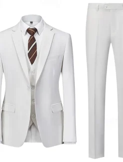Men's Beach Wedding Fall Wedding Suits White Casual Formal Solid Colored Standard Fit 3 Piece Single Breasted One-button