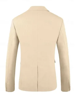 Men's Beach Wedding Linen Suits Khaki Lightweight Casual Solid Colored Standard Fit 2 Piece Single Breasted Two-buttons
