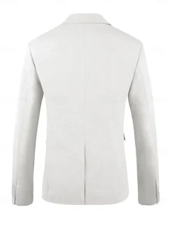Men's Beach Wedding Linen Suits White Beige Lightweight Casual Solid Colored Standard Fit 2 Piece Single Breasted One-button
