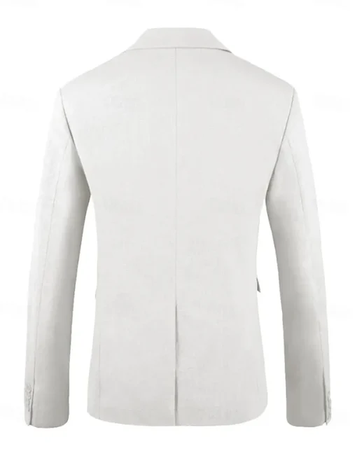 Men's Beach Wedding Linen Suits White Beige Lightweight Casual Solid Colored Standard Fit 2 Piece Single Breasted One-button