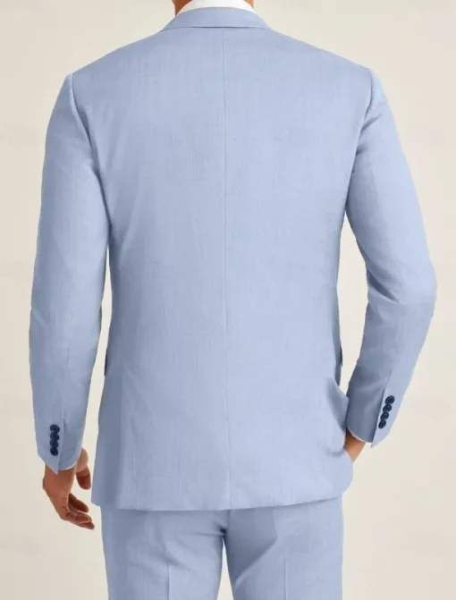 Men's Beach Wedding Linen Suits Peak Sky Blue Dark Blue Fashion Casual Solid Colored Tailored Fit 2 Piece Single Breasted One-button