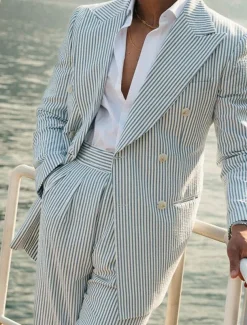 Men's Beach Wedding Suits Shawl Lapel Peak Apple Green Champagne Solid Colored Standard Fit 2 Piece Double Breasted Six-buttons