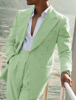 Men's Beach Wedding Suits Shawl Lapel Peak Apple Green Champagne Solid Colored Standard Fit 2 Piece Double Breasted Six-buttons