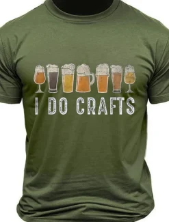 Men's Beer Letter Print T Shirt Tee Top Cotton Short Sleeve Graphic Shirt Black Army Green Dark Gray Comfortable Tee Street Sports Outdoor Fashion Designer Clothing