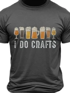 Men's Beer Letter Print T Shirt Tee Top Cotton Short Sleeve Graphic Shirt Black Army Green Dark Gray Comfortable Tee Street Sports Outdoor Fashion Designer Clothing