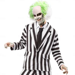 Men's Beetlejuice 2 Cosplay Short Fluffy Wavy Clown Bald Wig For Carnival Party Costume wigs For Adult Halloween Wigs