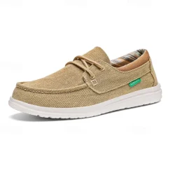 Men's Beige Canvas Boat Shoes with Lace-Up Design and Comfortable Sole – Ideal for Casual and Outdoor Activities