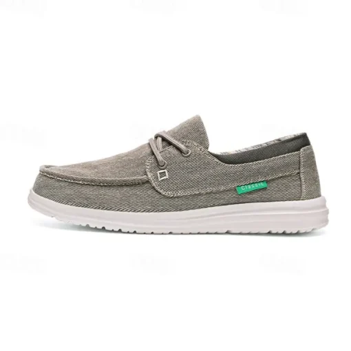 Men's Beige Canvas Boat Shoes with Lace-Up Design and Comfortable Sole – Ideal for Casual and Outdoor Activities